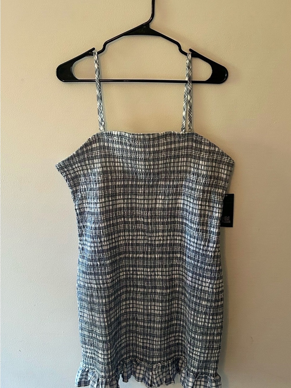 wild fable Blue and White Checked Smocked Mini Dress
